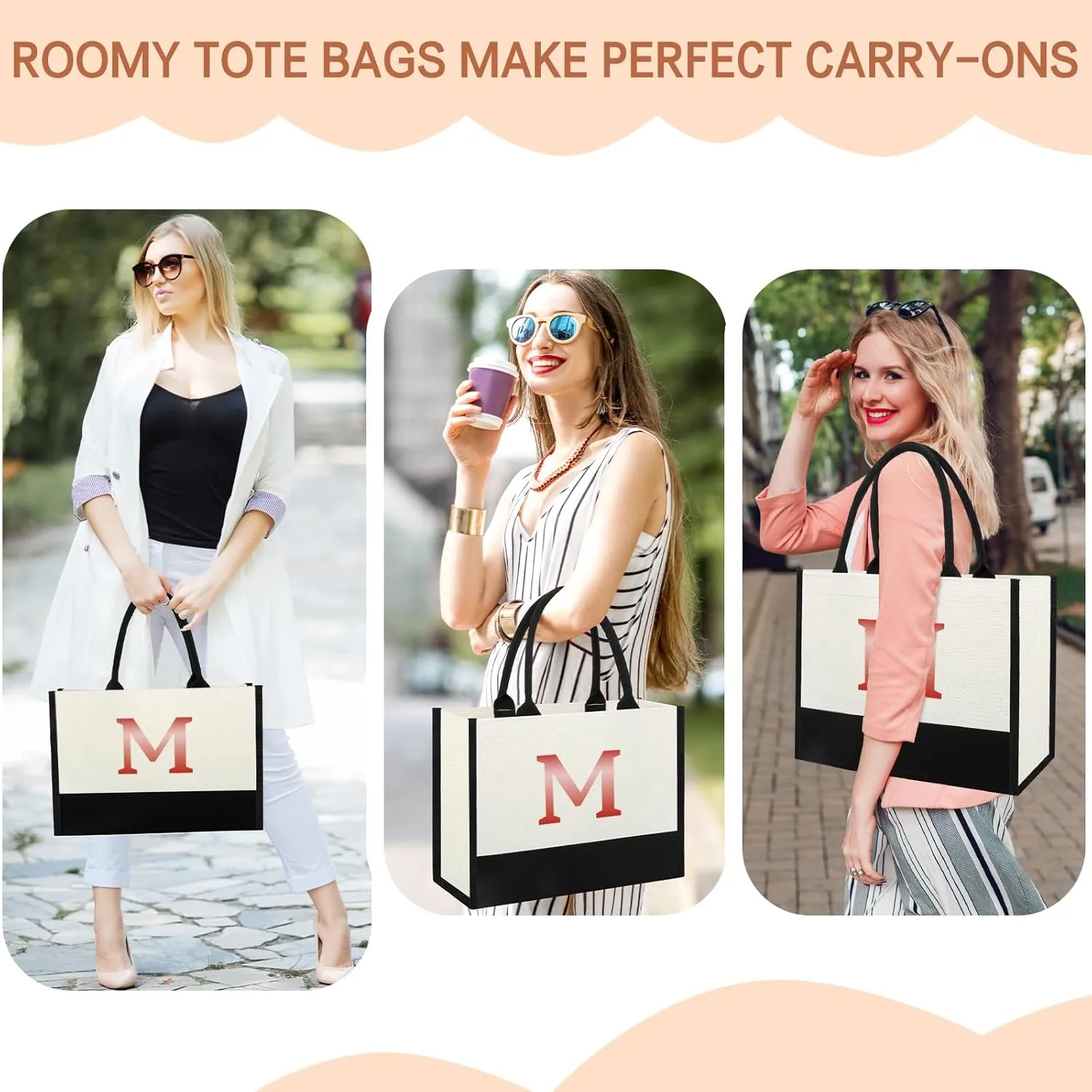 Bridal Shower Gift Bags For Bride To Be, Bridesmaid Gifts Tote Bag For Wedding Day For Junior Bridesmaid, Bachelorette Gifts For Bridesmaids, Bridesmaid Thank You Gifts Bag Tote-Letter M