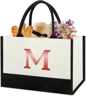 Bridal Shower Gift Bags For Bride To Be, Bridesmaid Gifts Tote Bag For Wedding Day For Junior Bridesmaid, Bachelorette Gifts For Bridesmaids, Bridesmaid Thank You Gifts Bag Tote-Letter M
