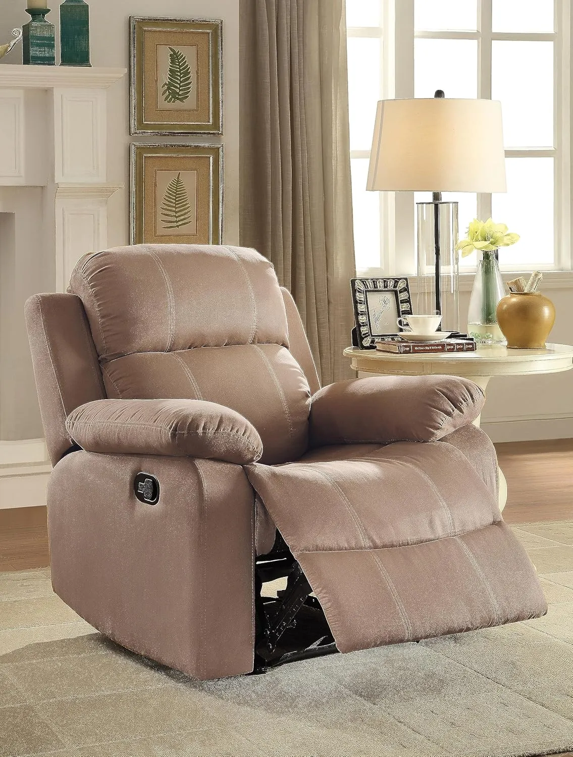 Brown Recliner with Pillow Top Arm and Memory Foam Seating, Smooth Motion Reclining, Comfortable Design for Living Space