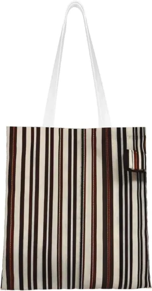 Brown Stripe Print Canvas Tote Bag Reusable Shoulder Shopping Bags For Daily Use Shopping Travel