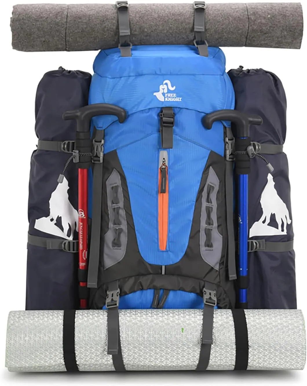 Bseash 60L Hiking Camping Backpack with Rain Cover, Waterproof Large Capacity Outdoor Sport Travel Daypack Climbing Touring (Light Blue)