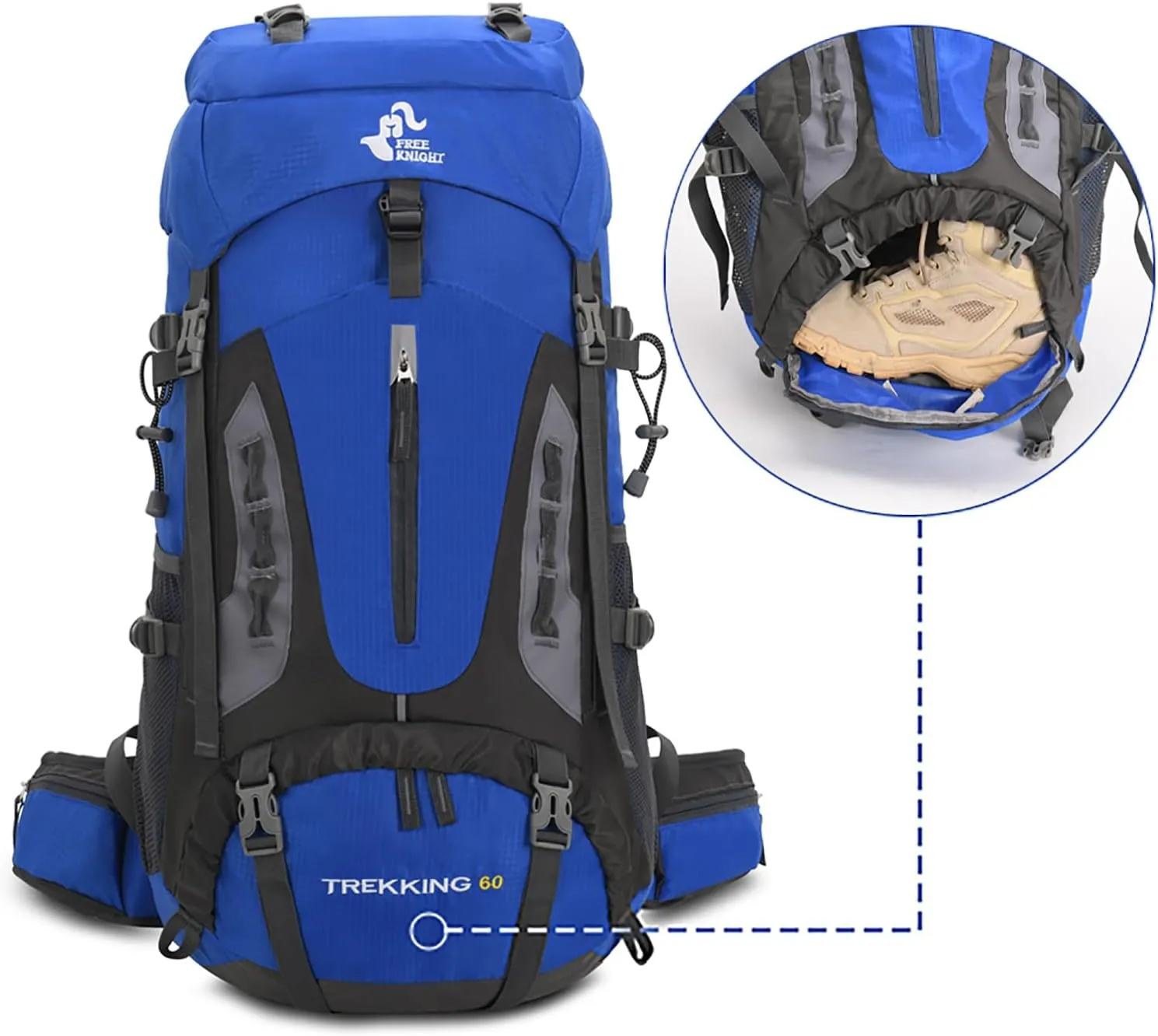 Bseash 60L Hiking Camping Backpack with Rain Cover, Waterproof Large Capacity Outdoor Sport Travel Daypack Climbing Touring (Light Blue)