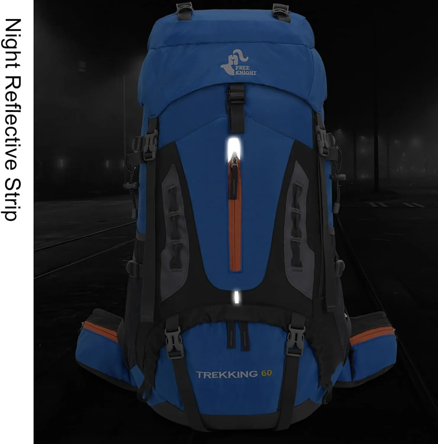 Bseash 60L Hiking Camping Backpack with Rain Cover, Waterproof Large Capacity Outdoor Sport Travel Daypack Climbing Touring (Light Blue)