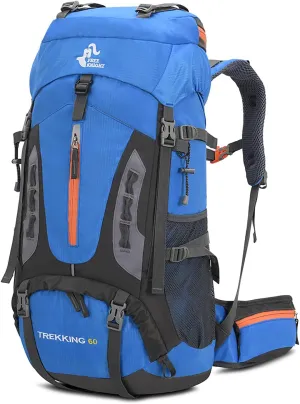 Bseash 60L Hiking Camping Backpack with Rain Cover, Waterproof Large Capacity Outdoor Sport Travel Daypack Climbing Touring (Light Blue)