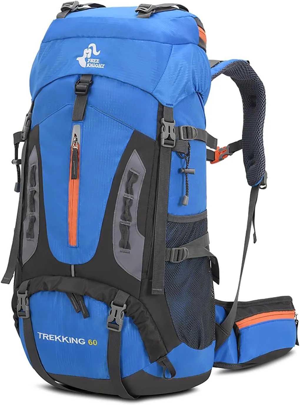 Bseash 60L Hiking Camping Backpack with Rain Cover, Waterproof Large Capacity Outdoor Sport Travel Daypack Climbing Touring (Light Blue)