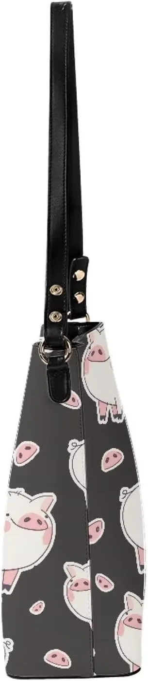 Bucket Bags Purses for Women with Adjustable Strap, Black Cat Print PU Leather Tote Handbags Top Handle Satchel