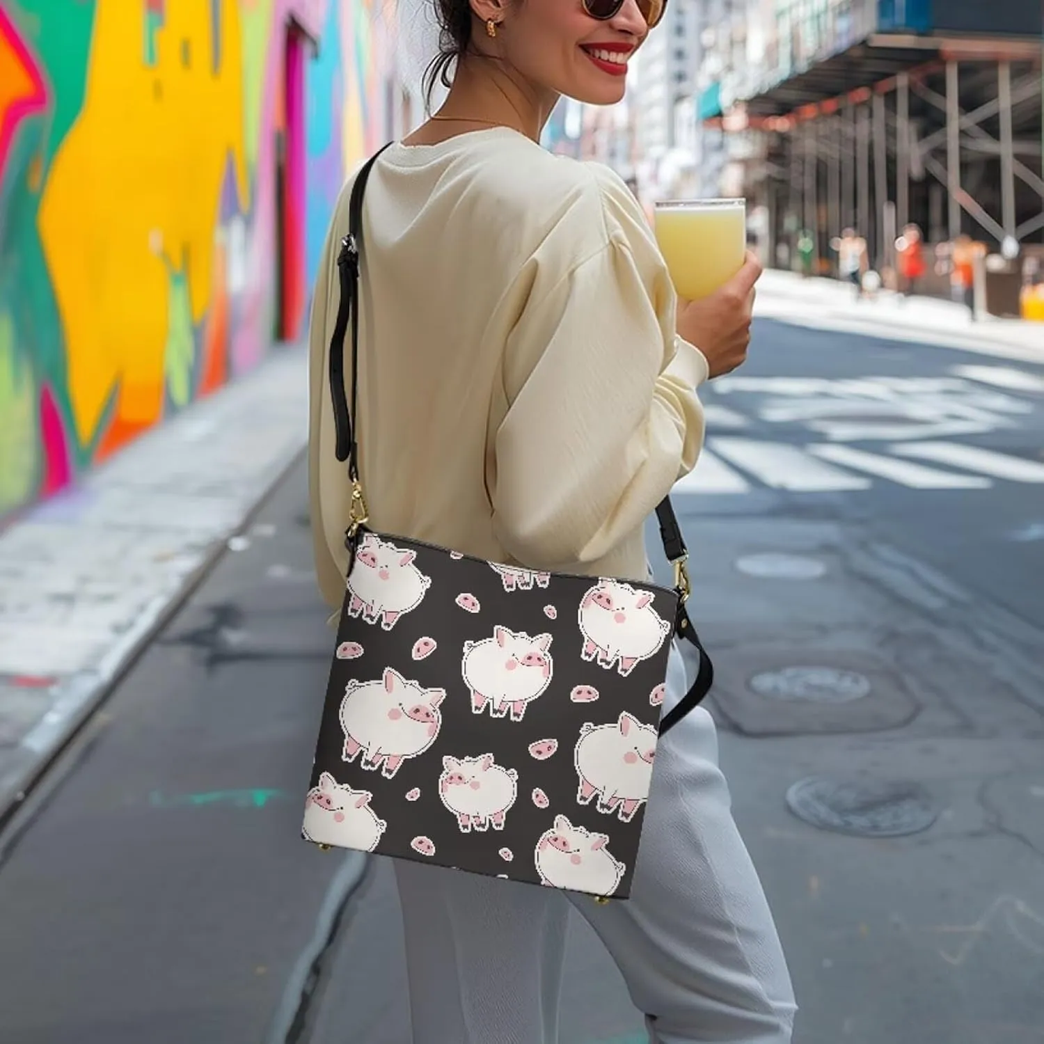Bucket Bags Purses for Women with Adjustable Strap, Black Cat Print PU Leather Tote Handbags Top Handle Satchel