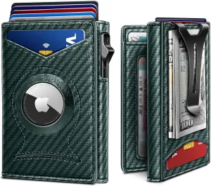 BULLIANT Money Clip Wallet,Mens Gift Slim Wallet Credit Card Holder Airtag&Standard Use 9Cards-Metal Case in Magnetic Flip Shell