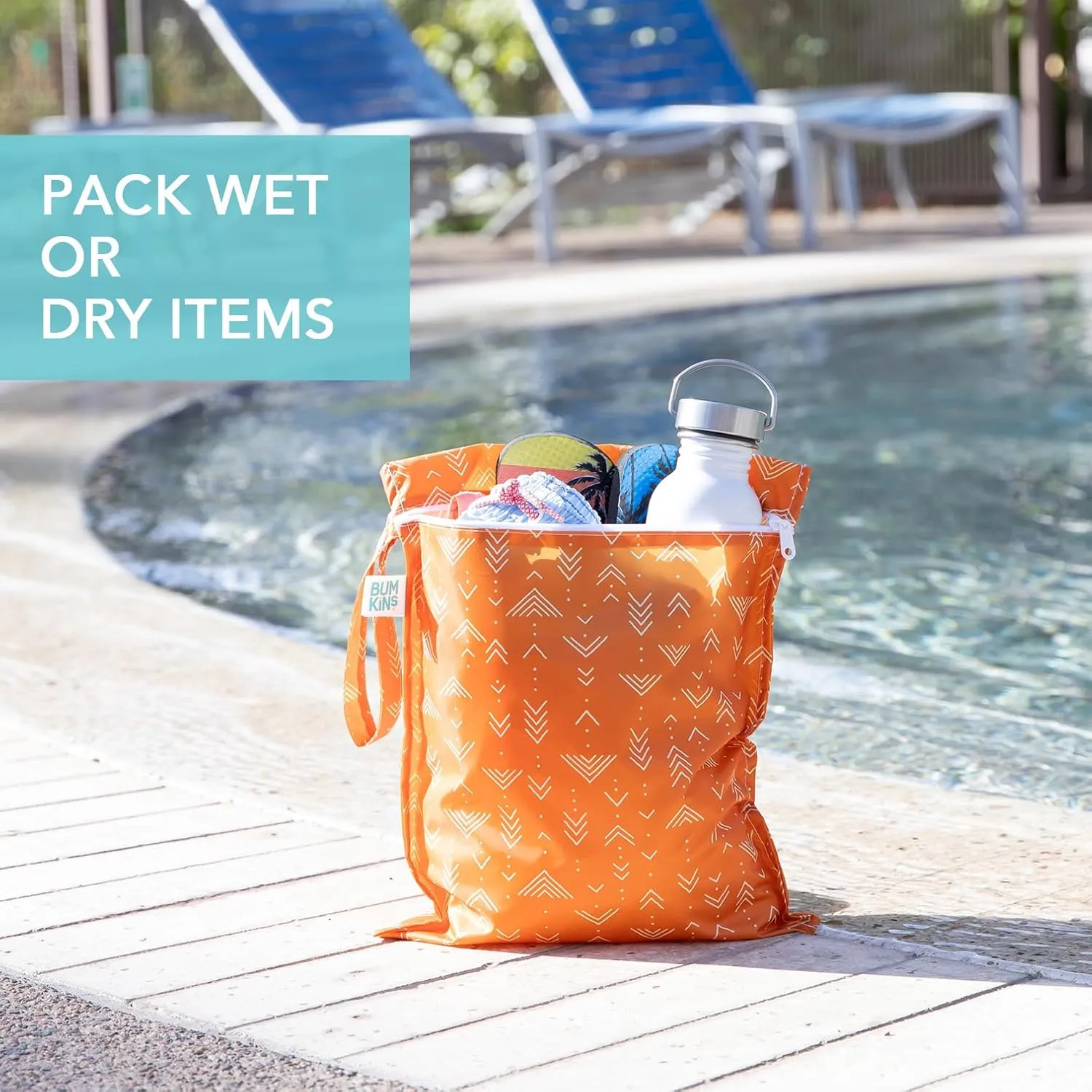 Bumkins Waterproof Wet and Wetdry Bags for Baby, Travel, Swim Suit, Cloth Diaper, Pump Parts, Pool, Beach, Gym Clothes, Toiletry, Hook to Stroller, Daycare, Zipper Reusable Packing Pouch, Boho Orange