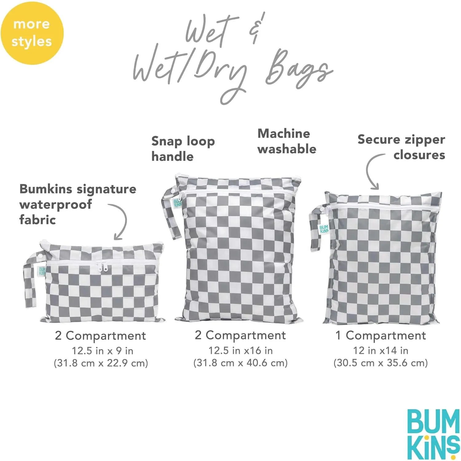 Bumkins Waterproof Wet Bag for Baby, Travel, Swim Suit, Cloth Diapers, Pump Parts, Pool, Beach, Gym Clothes, Toiletry, Hook to Stroller, Daycare, Zip Reusable Wetdry Packing, 2-pk Hearts and Rainbows