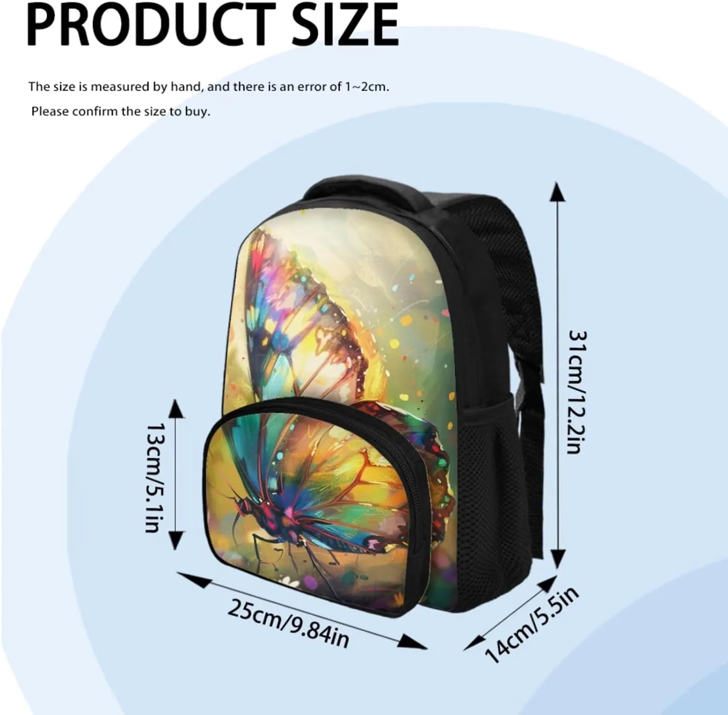 Butterfly Print Backpack for Girls 10-14 Kids Backpack Set 12 Inch Lightweight Travel Rucksack Insulated Meal Prep Container with Pen Case 3 in 1 for Primary School