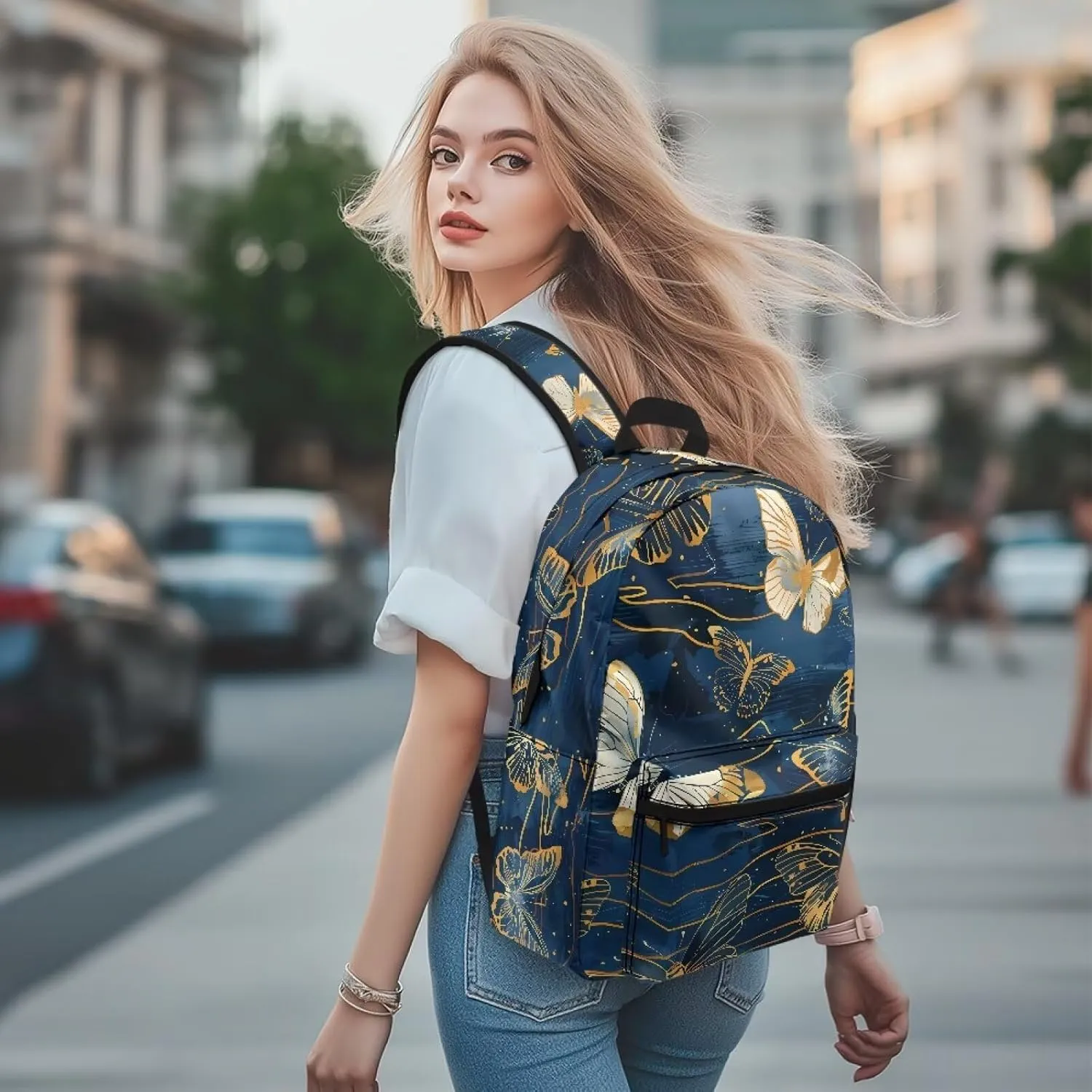 Butterfly Tie-Dye Travel Backpack Fashion Ladies Outdoor Bag Laptop Back Pack Purse Stylish Computer Rucksack with Large Capacity with Double Zipper Closure