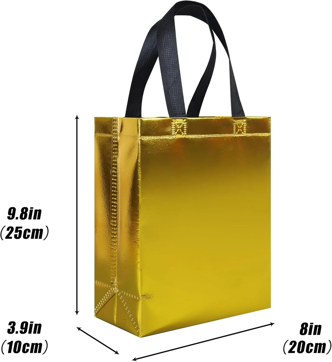 cabzymx 18 pcs Glossy Yellow Small Gift Bags, Non-woven Reusable Goodie Bags with Sturdy Base, 8x3.9x9.8 In Holiday Gift Bag Bulk for Birthday, Wedding, Easter, Party