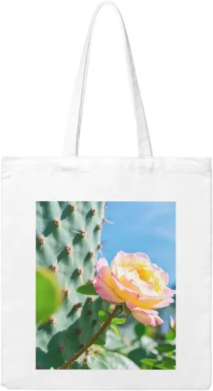 Cactus Succulent Rose Print Canvas Handbags - Hot Stamping,Grocery Shopping,Washable Canvas Bags With Handles