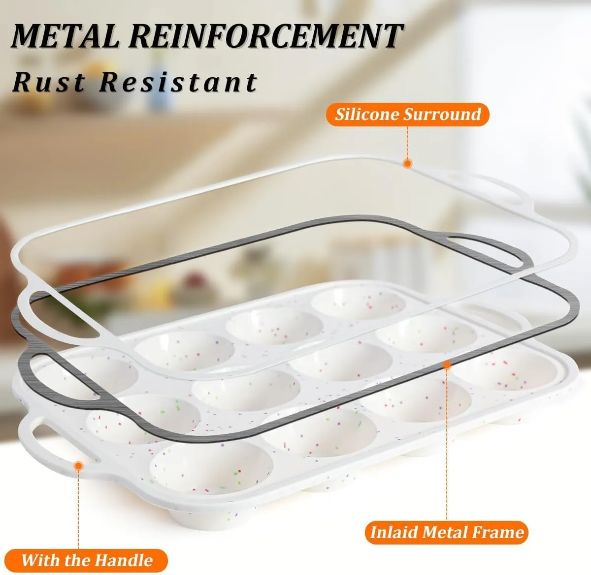 CAKETIME Silicone Muffin Pan, with Metal Reinforced Frame 2.8 Inch Regular Size Silicone Cupcake Pan Nonstick 12 Cups for Baking Homemade Muffins, Cupcakes, Egg Bites 2 Pack Dishwasher Safe BPA Free