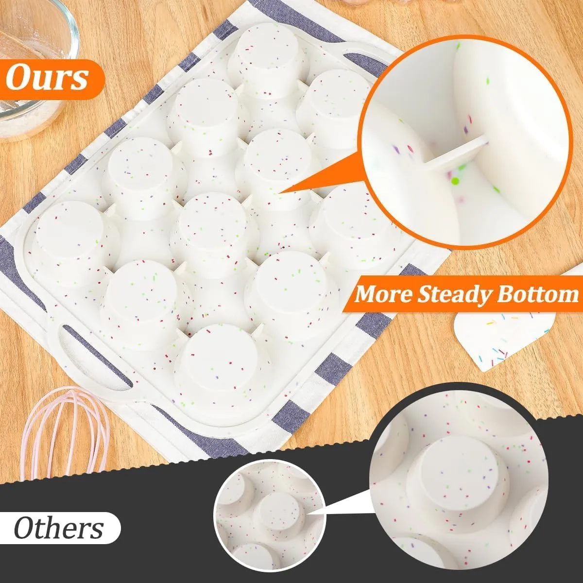 CAKETIME Silicone Muffin Pan, with Metal Reinforced Frame 2.8 Inch Regular Size Silicone Cupcake Pan Nonstick 12 Cups for Baking Homemade Muffins, Cupcakes, Egg Bites 2 Pack Dishwasher Safe BPA Free