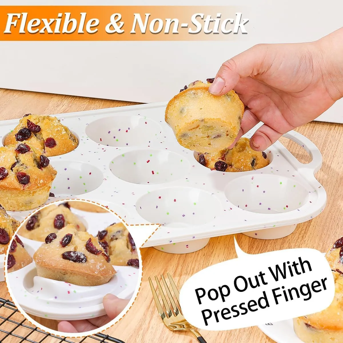 CAKETIME Silicone Muffin Pan, with Metal Reinforced Frame 2.8 Inch Regular Size Silicone Cupcake Pan Nonstick 12 Cups for Baking Homemade Muffins, Cupcakes, Egg Bites 2 Pack Dishwasher Safe BPA Free