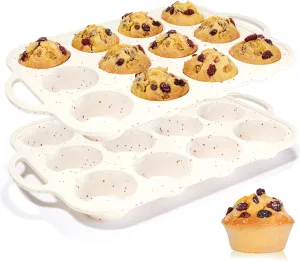 CAKETIME Silicone Muffin Pan, with Metal Reinforced Frame 2.8 Inch Regular Size Silicone Cupcake Pan Nonstick 12 Cups for Baking Homemade Muffins, Cupcakes, Egg Bites 2 Pack Dishwasher Safe BPA Free