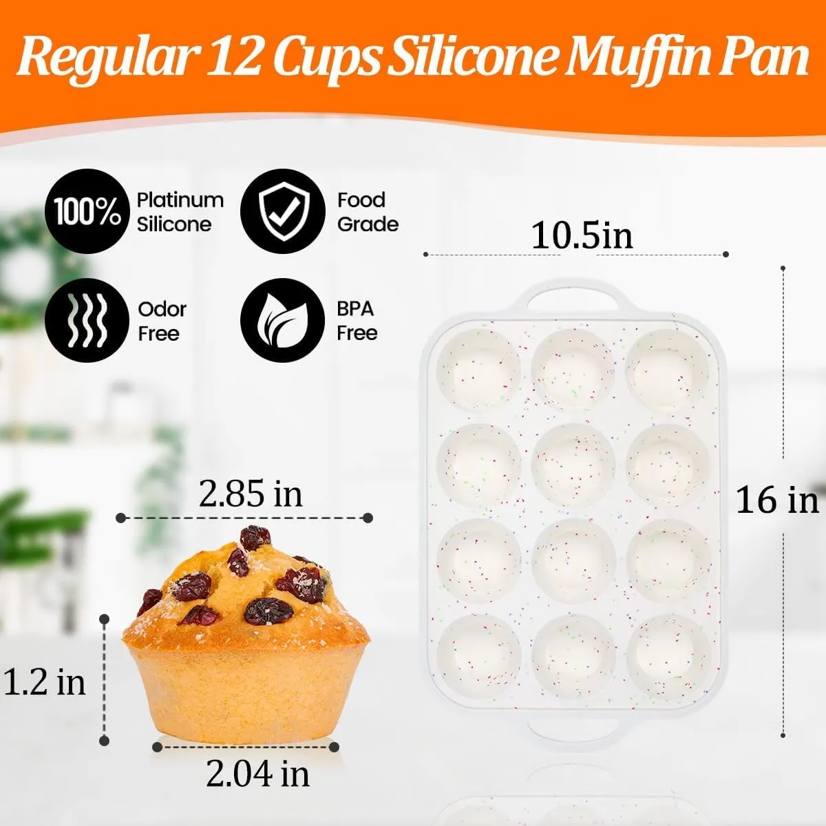 CAKETIME Silicone Muffin Pan, with Metal Reinforced Frame 2.8 Inch Regular Size Silicone Cupcake Pan Nonstick 12 Cups for Baking Homemade Muffins, Cupcakes, Egg Bites 2 Pack Dishwasher Safe BPA Free