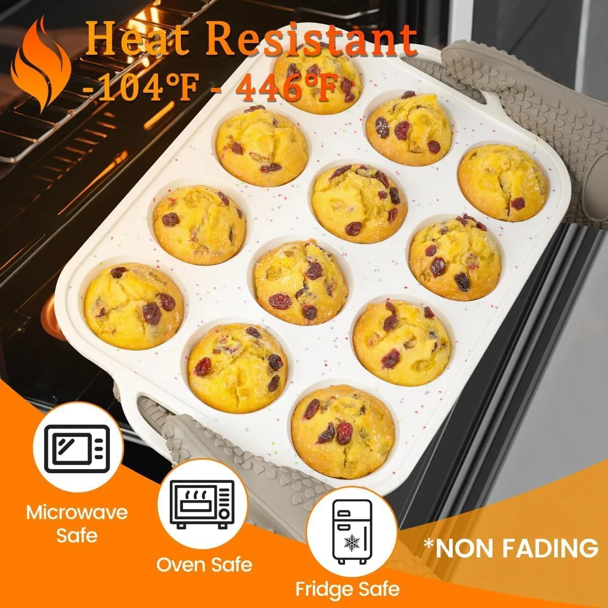 CAKETIME Silicone Muffin Pan, with Metal Reinforced Frame 2.8 Inch Regular Size Silicone Cupcake Pan Nonstick 12 Cups for Baking Homemade Muffins, Cupcakes, Egg Bites 2 Pack Dishwasher Safe BPA Free