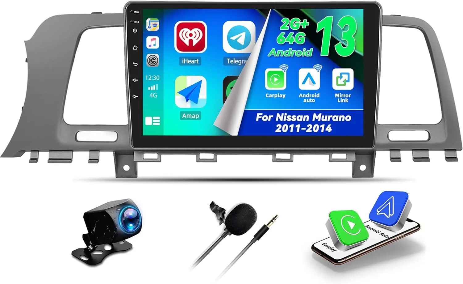 CAMECHO 2 64G Android 13 Car Stereo for Nissan Murano 2011-2014,9" Touch Screen in-Dash GPS with CarPlay & Android Auto Bluetooth WiFi RDS SWC Mirror Link