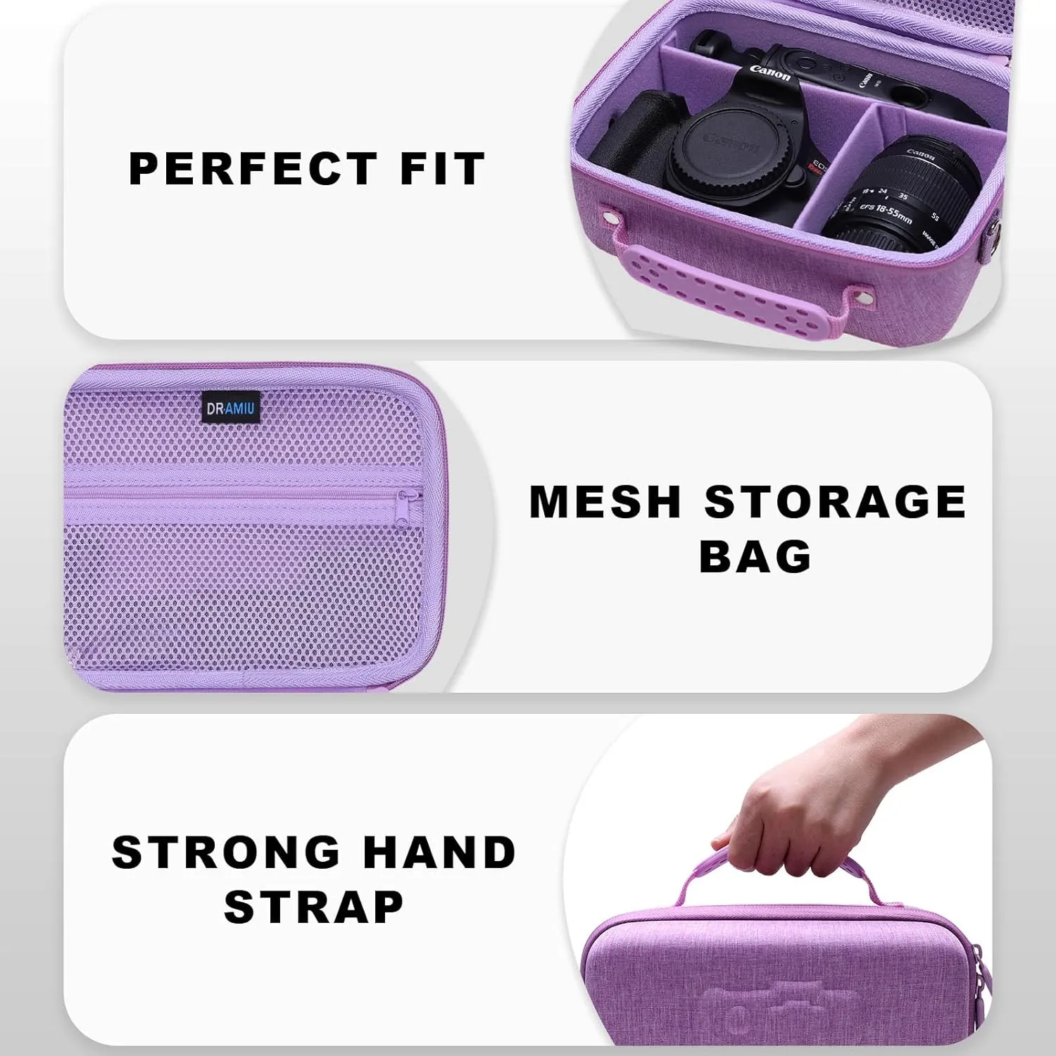 Camera Case Compatible with Canon EOS Rebel T7, R100, R50, R6 Mark II, R8, R5, R7, 90D, 5D Mark IV, Sony, Nikon Cameras, Lens, Tripod, with Shoulder Strap and 4 Dividers, Travel Purple Camera Bag