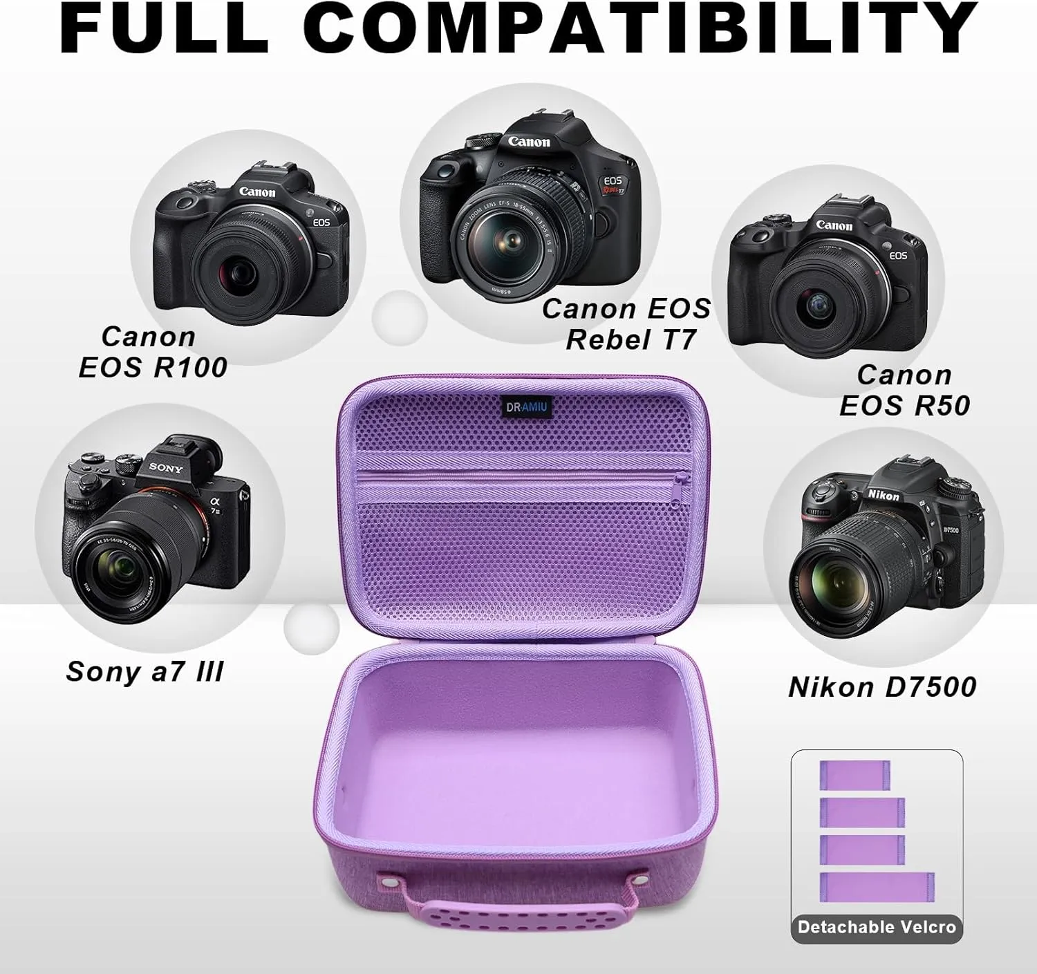 Camera Case Compatible with Canon EOS Rebel T7, R100, R50, R6 Mark II, R8, R5, R7, 90D, 5D Mark IV, Sony, Nikon Cameras, Lens, Tripod, with Shoulder Strap and 4 Dividers, Travel Purple Camera Bag