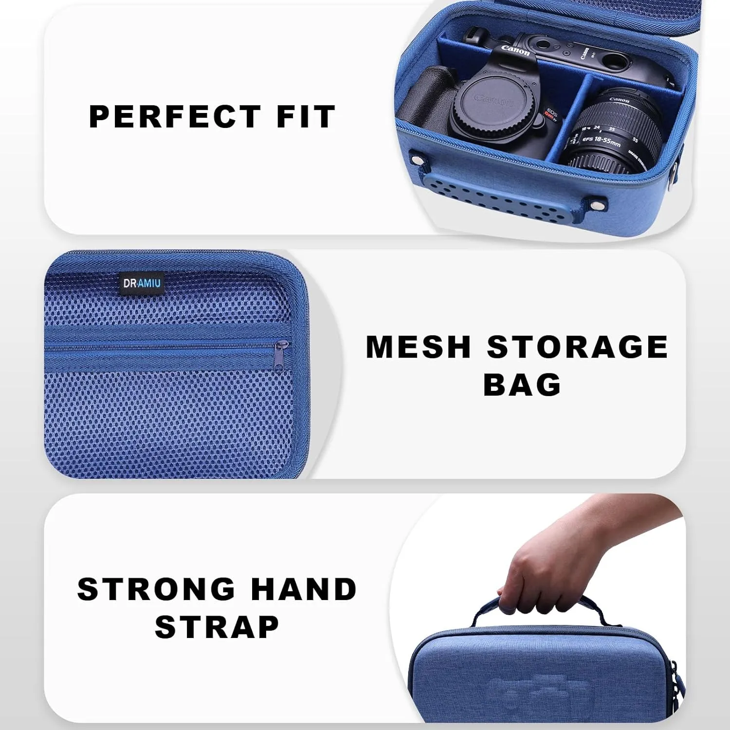 Camera Case Compatible with Canon EOS Rebel T7, R100, R50, R6 Mark II, R8, R5, R7, 90D, 5D Mark IV, Sony, Nikon Cameras, Lens, Tripod, with Shoulder Strap and 4 Pcs of Dividers, Travel Blue Camera Bag