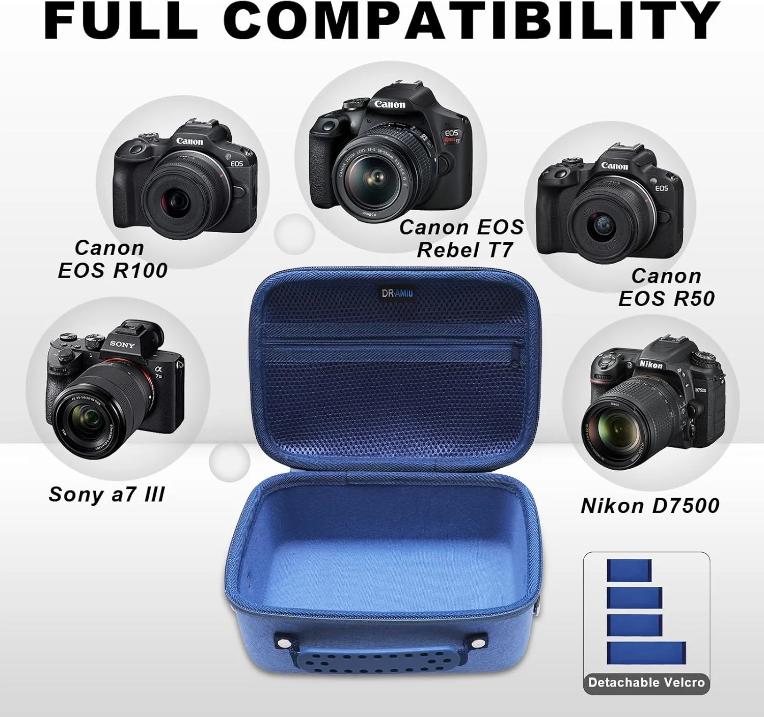 Camera Case Compatible with Canon EOS Rebel T7, R100, R50, R6 Mark II, R8, R5, R7, 90D, 5D Mark IV, Sony, Nikon Cameras, Lens, Tripod, with Shoulder Strap and 4 Pcs of Dividers, Travel Blue Camera Bag