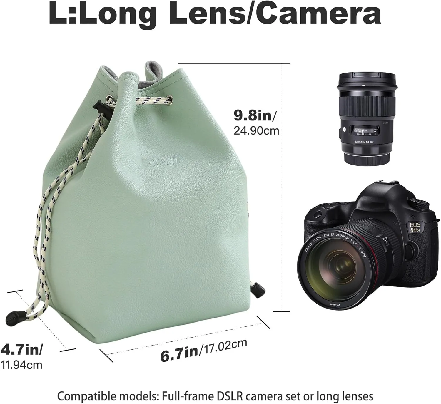 Camera Case with Removable Strap, Crossbody DSLR/SLR Camera Bag - Waterproof Leather, Suitable for Men and Women (Light Green, Large)