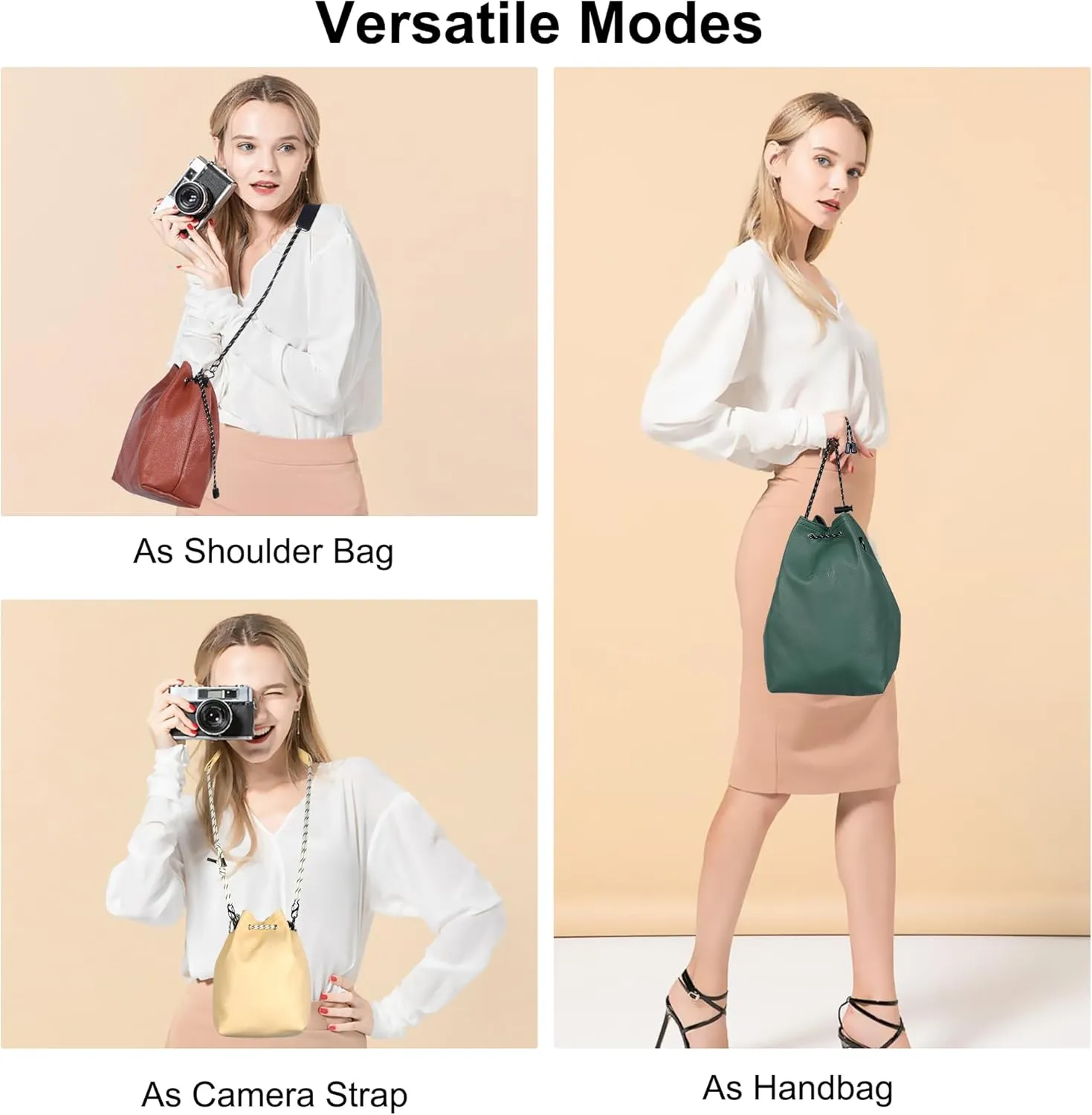 Camera Case with Removable Strap, Crossbody DSLR/SLR Camera Bag - Waterproof Leather, Suitable for Men and Women (Light Green, Large)