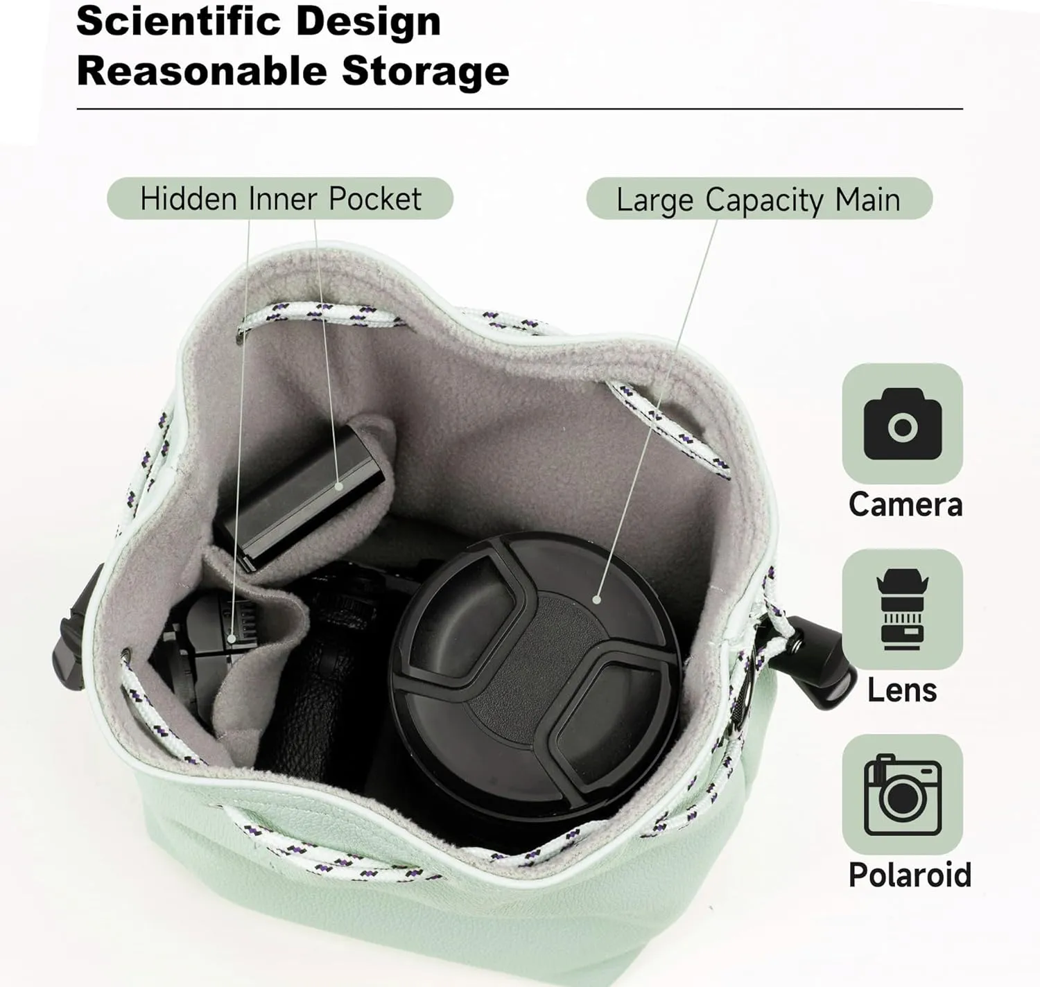 Camera Case with Removable Strap, Crossbody DSLR/SLR Camera Bag - Waterproof Leather, Suitable for Men and Women (Light Green, Large)