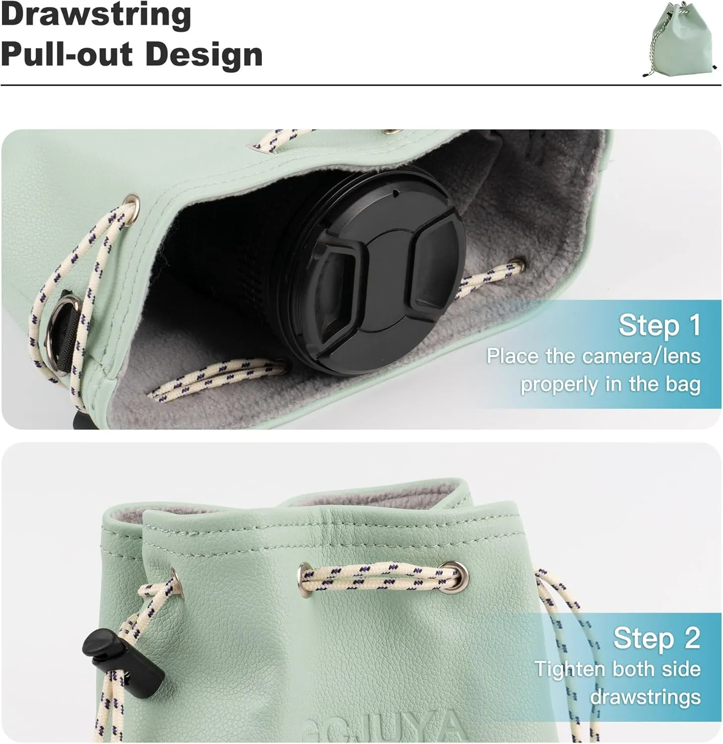 Camera Case with Removable Strap, Crossbody DSLR/SLR Camera Bag - Waterproof Leather, Suitable for Men and Women (Light Green, Large)