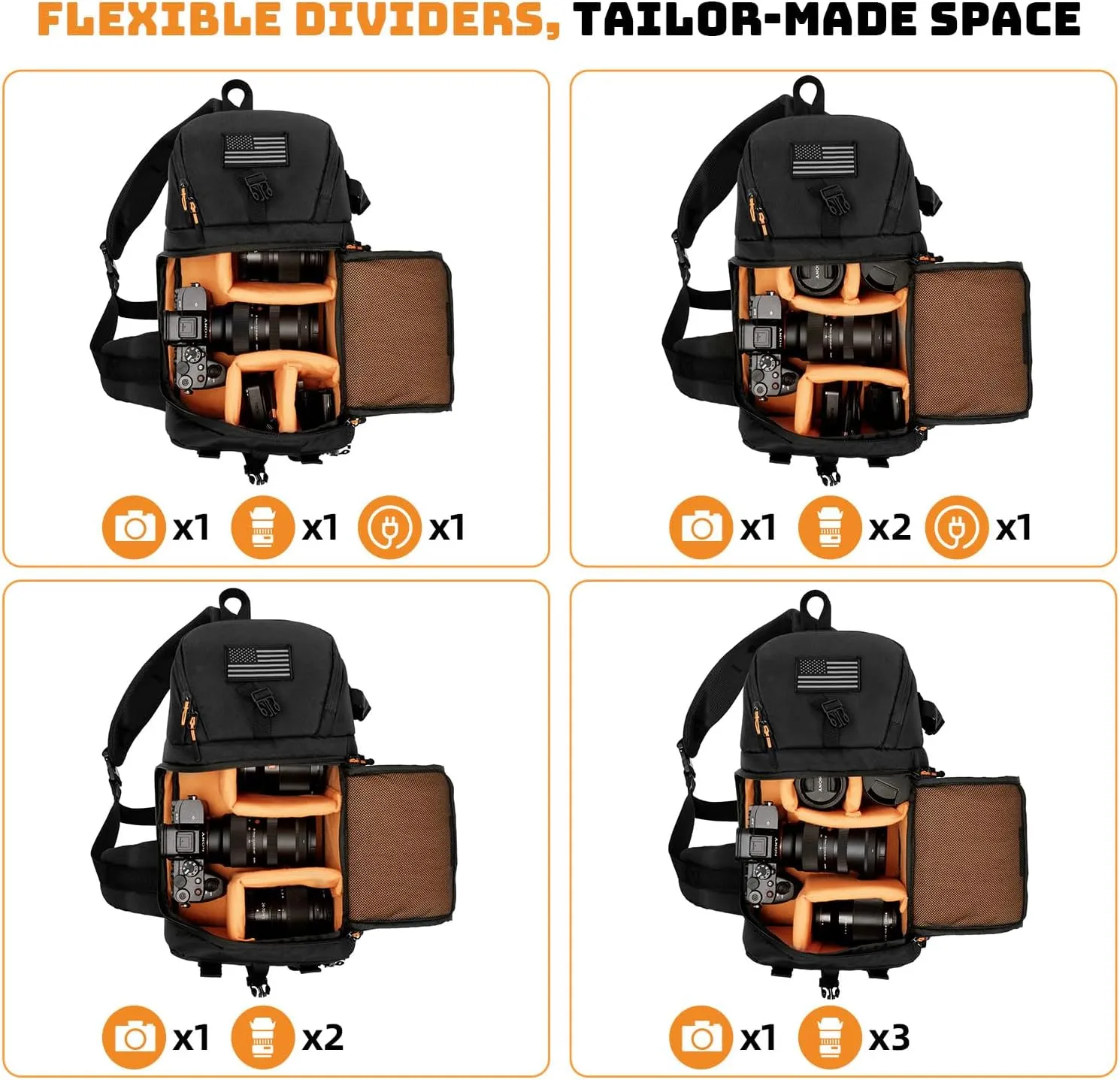 Camera Sling Bag for Photographers - Waterproof Single-Shoulder Camera Case with Adjustable Dividers, Rain Cover & Side Tripod Pocket (2.0 Large, Black)