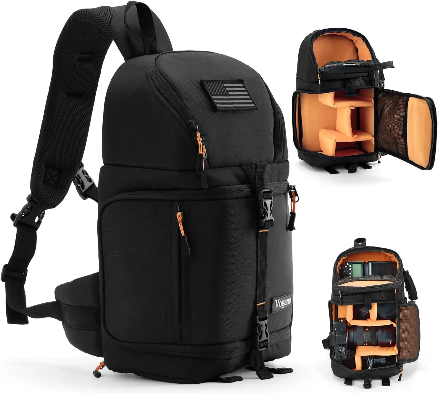 Camera Sling Bag for Photographers - Waterproof Single-Shoulder Camera Case with Adjustable Dividers, Rain Cover & Side Tripod Pocket (2.0 Large, Black)