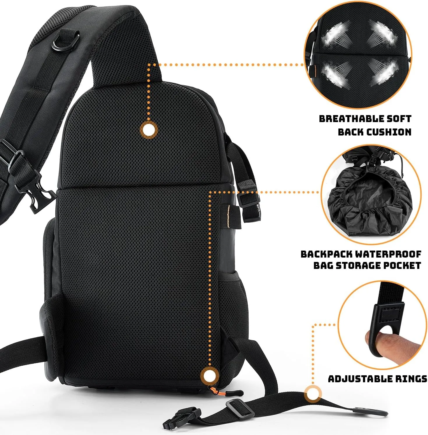 Camera Sling Bag for Photographers - Waterproof Single-Shoulder Camera Case with Adjustable Dividers, Rain Cover & Side Tripod Pocket (2.0 Large, Black)