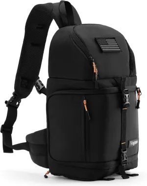 Camera Sling Bag for Photographers - Waterproof Single-Shoulder Camera Case with Adjustable Dividers, Rain Cover & Side Tripod Pocket (2.0 Large, Black)