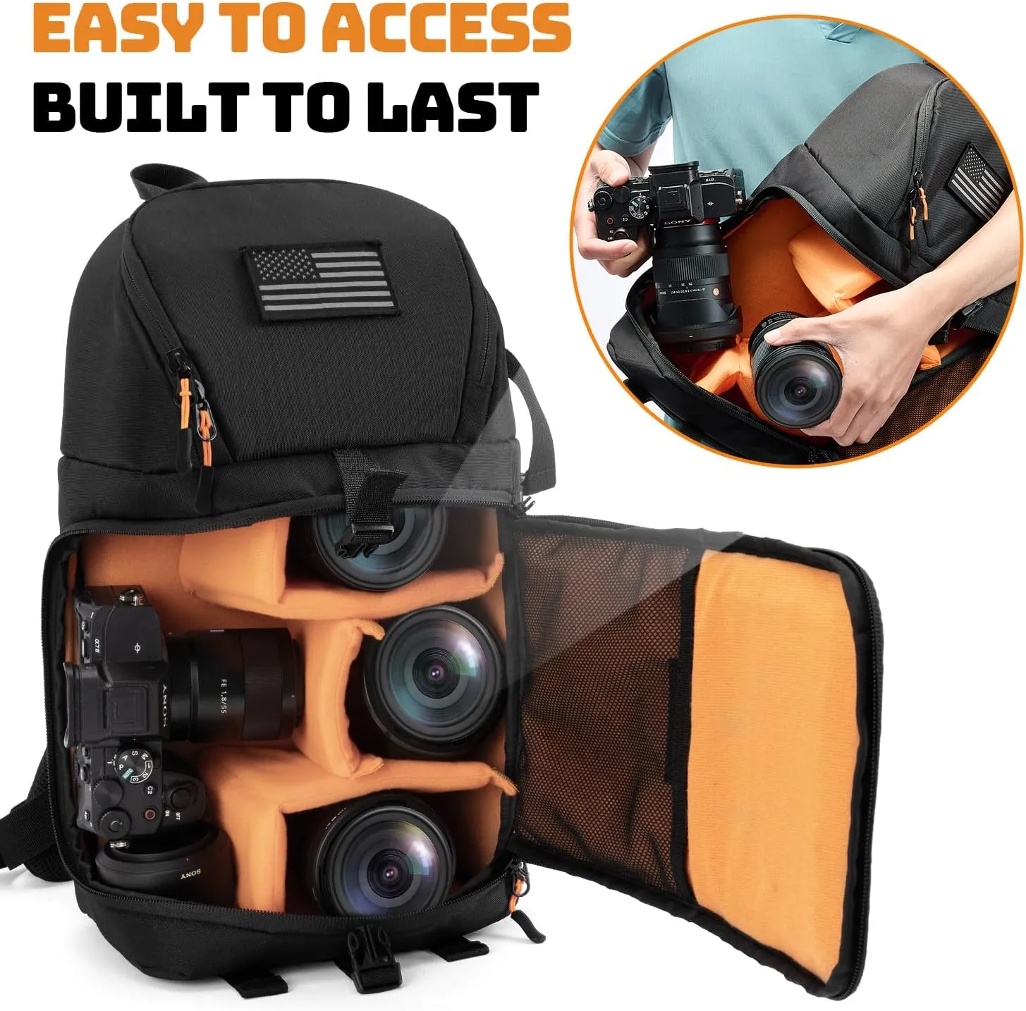 Camera Sling Bag for Photographers - Waterproof Single-Shoulder Camera Case with Adjustable Dividers, Rain Cover & Side Tripod Pocket (2.0 Large, Black)