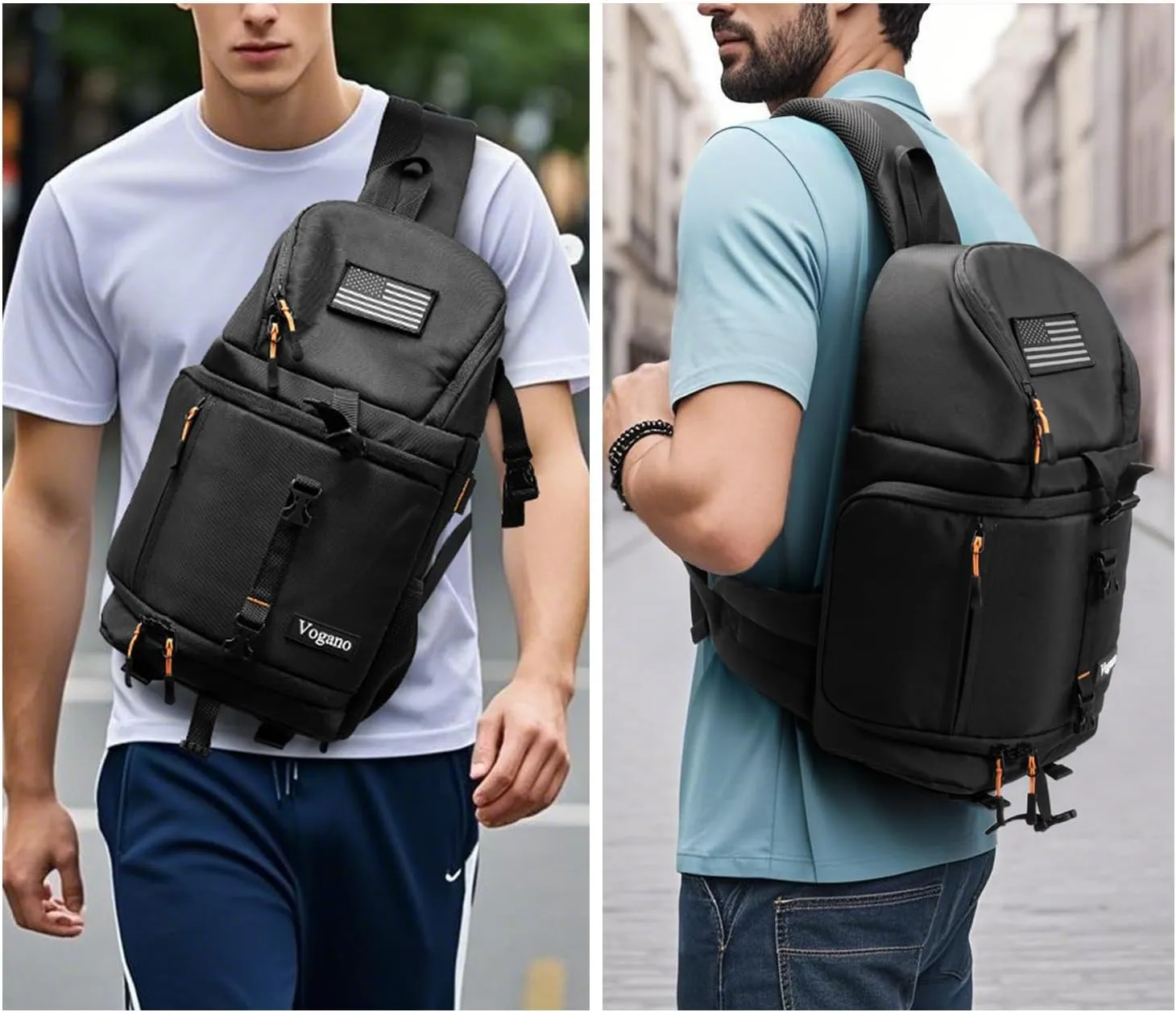 Camera Sling Bag for Photographers - Waterproof Single-Shoulder Camera Case with Adjustable Dividers, Rain Cover & Side Tripod Pocket (2.0 Large, Black)