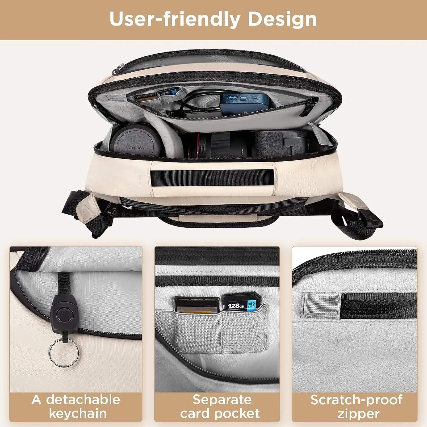 Camera Sling Bag,Waterproof Camera Case with Tripod Holder,Lightweight DSLR/SLR/Mirrorless Camera Bags Crossbody for photographers-Beige