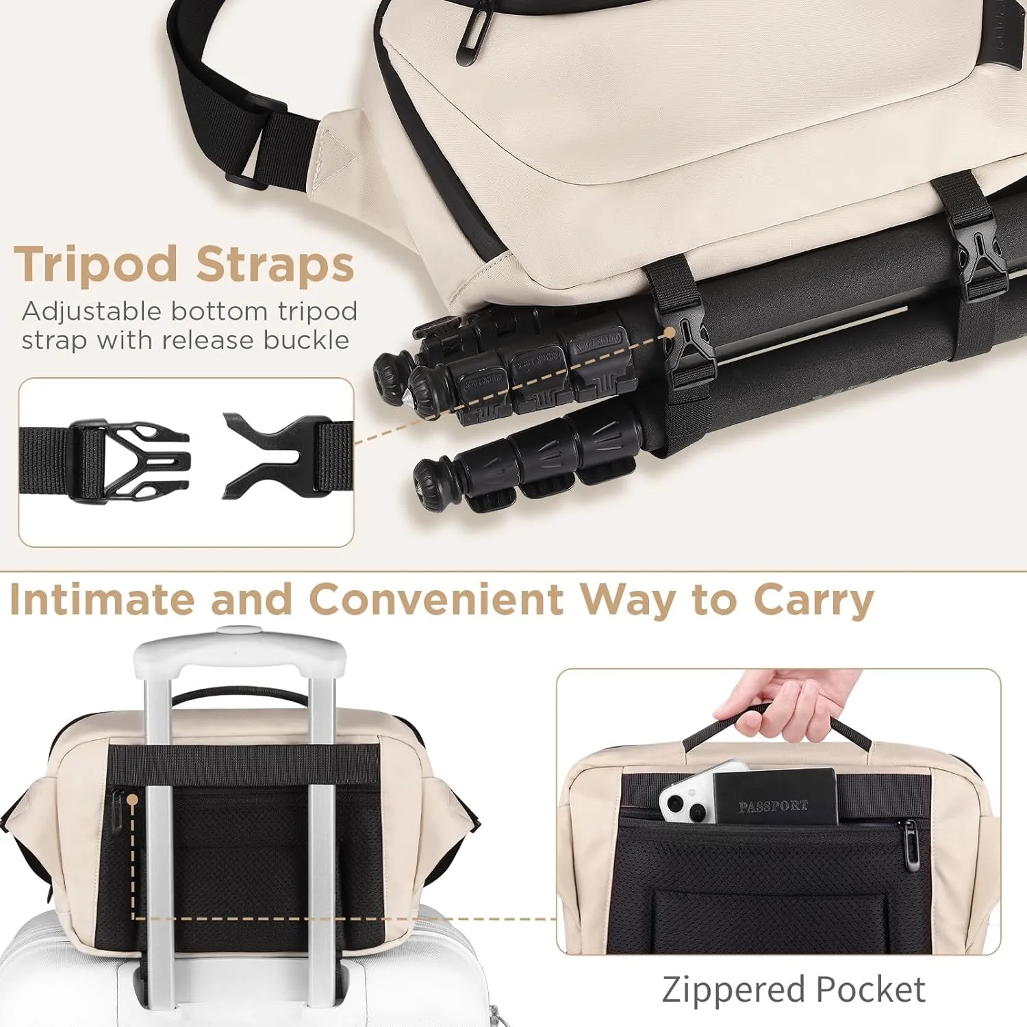 Camera Sling Bag,Waterproof Camera Case with Tripod Holder,Lightweight DSLR/SLR/Mirrorless Camera Bags Crossbody for photographers-Beige