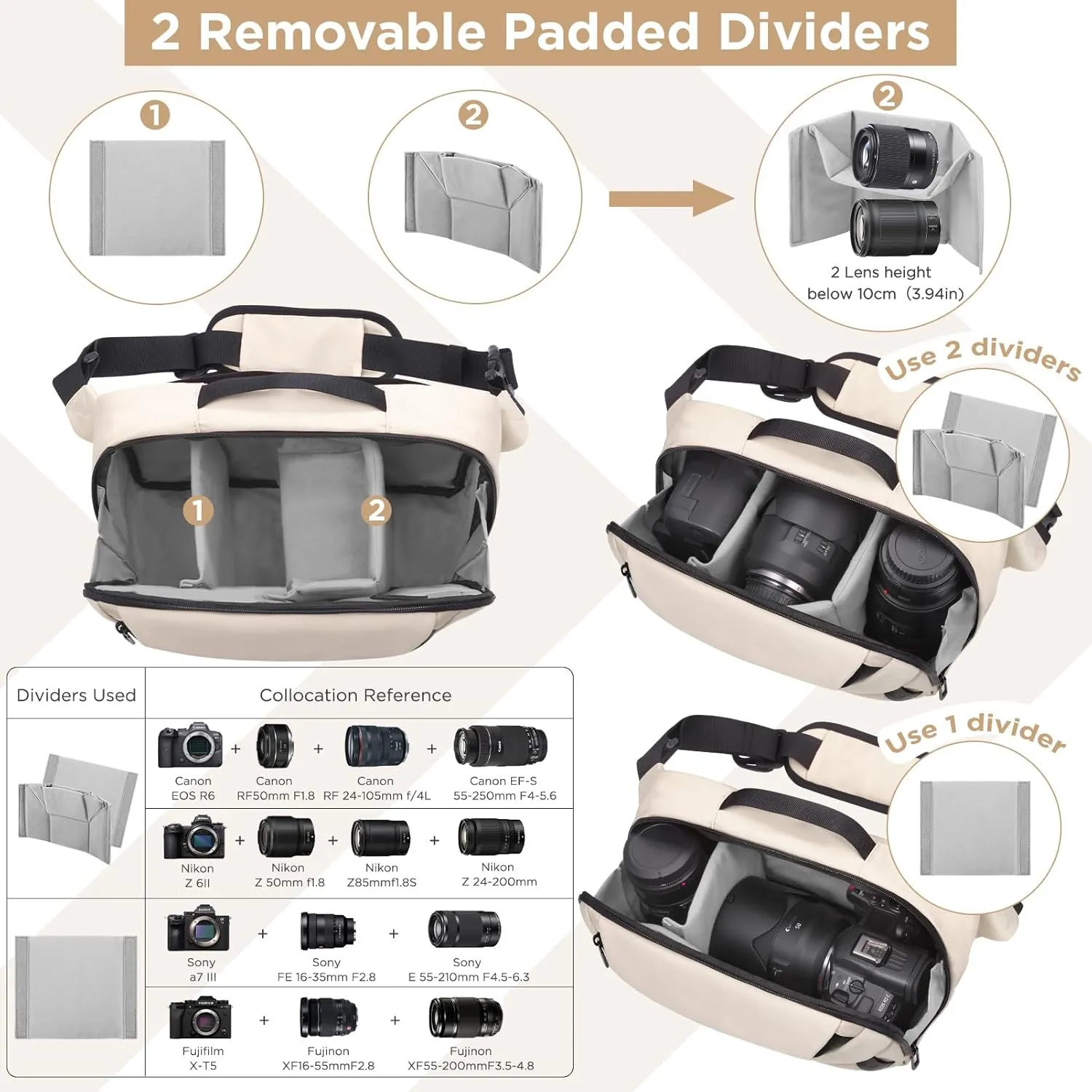 Camera Sling Bag,Waterproof Camera Case with Tripod Holder,Lightweight DSLR/SLR/Mirrorless Camera Bags Crossbody for photographers-Beige