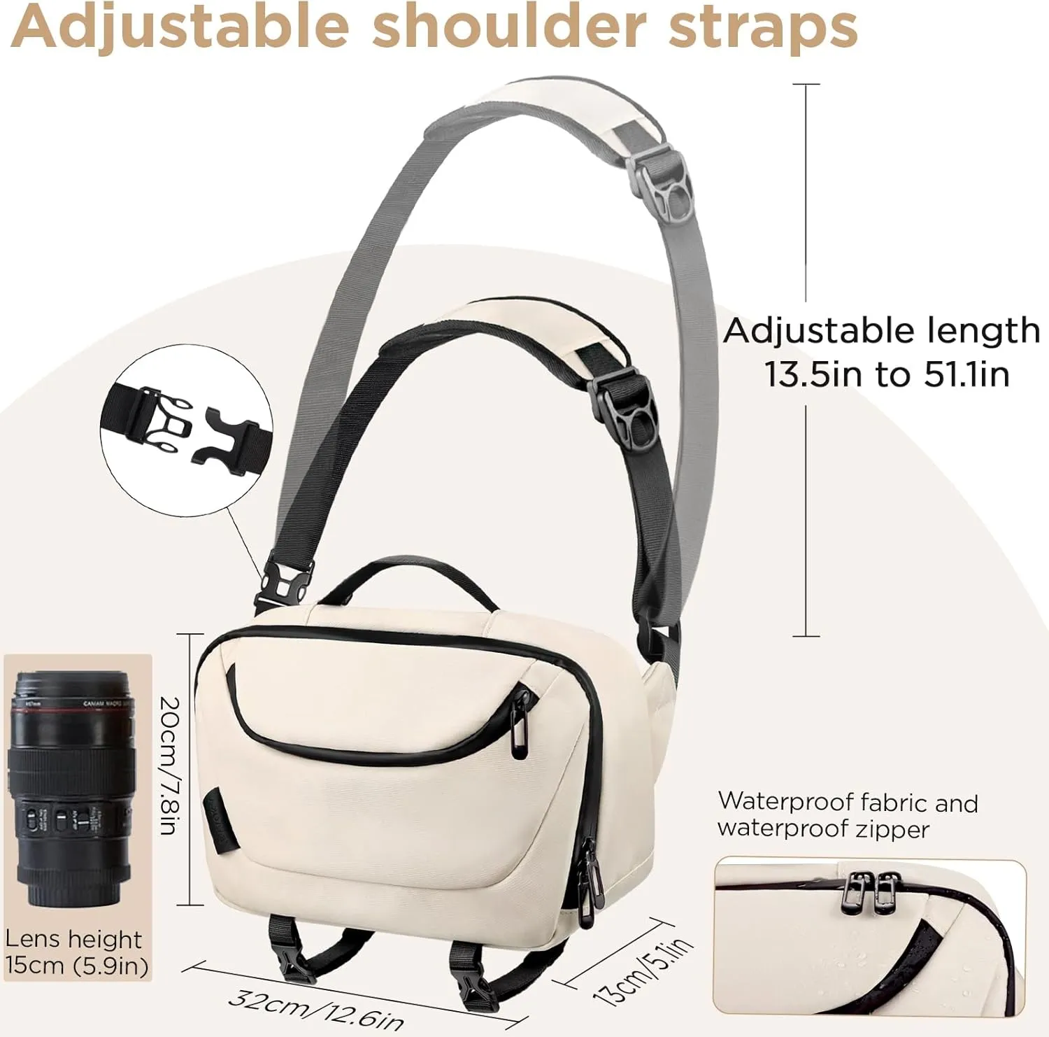 Camera Sling Bag,Waterproof Camera Case with Tripod Holder,Lightweight DSLR/SLR/Mirrorless Camera Bags Crossbody for photographers-Beige