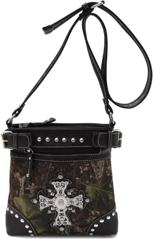 Camouflage Rhinestone Cross Pistol Buckle Western Crossbody Handbags Cowgirl Country Studded Purse Women Single Shoulder Bag