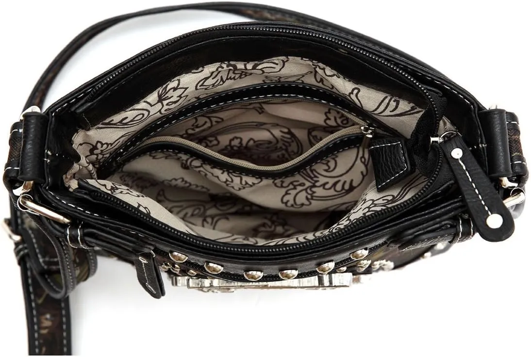 Camouflage Rhinestone Cross Pistol Buckle Western Crossbody Handbags Cowgirl Country Studded Purse Women Single Shoulder Bag