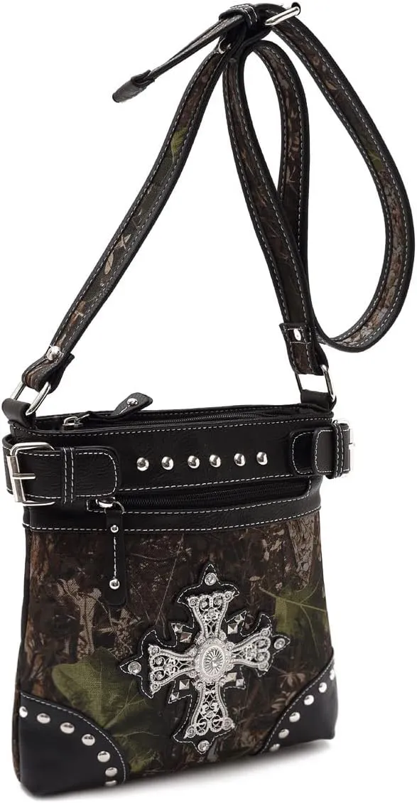 Camouflage Rhinestone Cross Pistol Buckle Western Crossbody Handbags Cowgirl Country Studded Purse Women Single Shoulder Bag