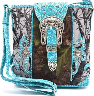 Camouflage Rhinestone Cross Pistol Buckle Western Crossbody Handbags Cowgirl Country Studded Purse Women Single Shoulder Bag