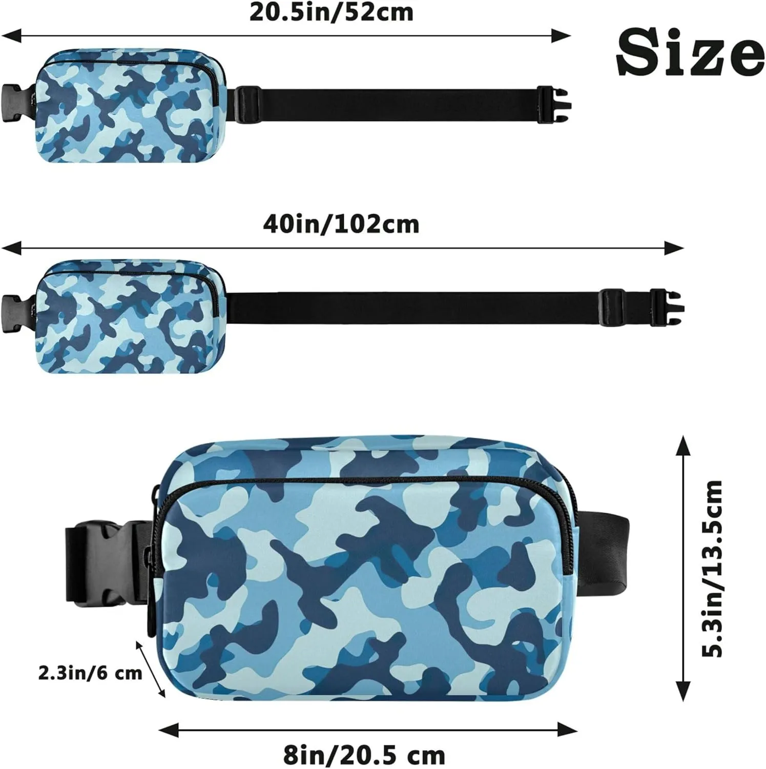 Camouflage Sea Blue Fanny Packs for Women Waterproof Hip Bag Belt Purse Designer Waist Pouches for Men