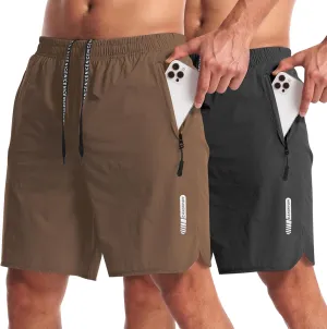 CANGHPGIN 2 Pack Mens Workout Athletic Shorts 7 inch Inseam Quick Dry Hiking Shorts Men Lightweight Sports Gym Shorts Running