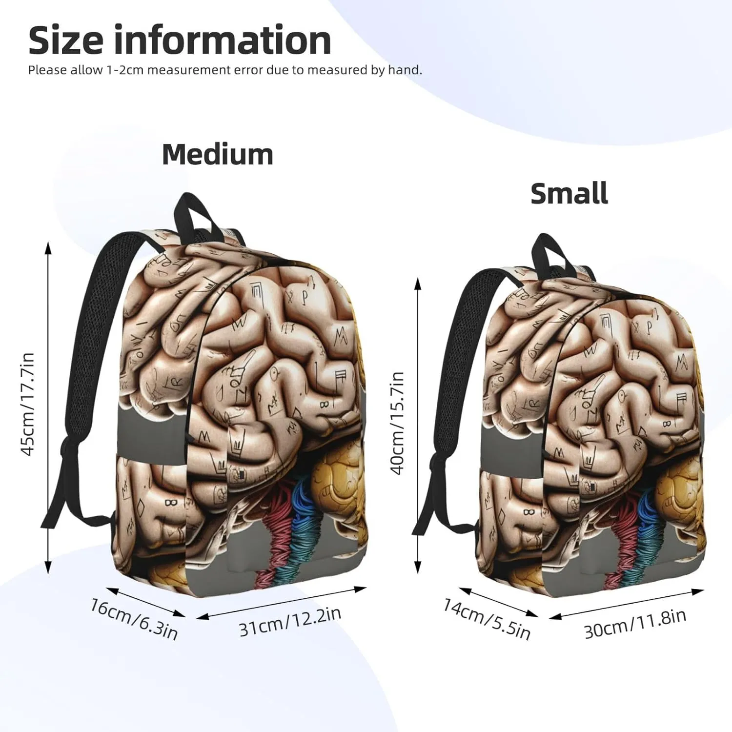 Canvas Backpack Human Brain Travel Laptop Backpack Casual Daypack Carry On Rucksack for Men Women Small